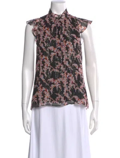 Pre-owned A.l.c Silk Floral Print Blouse In Black
