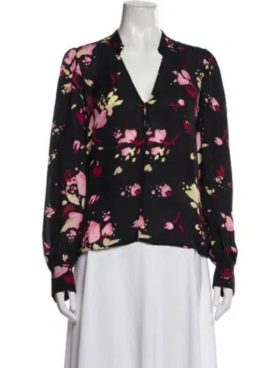 Pre-owned A.l.c Silk Floral Print Blouse In Black