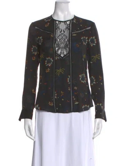 Pre-owned A.l.c Silk Floral Print Blouse In Black