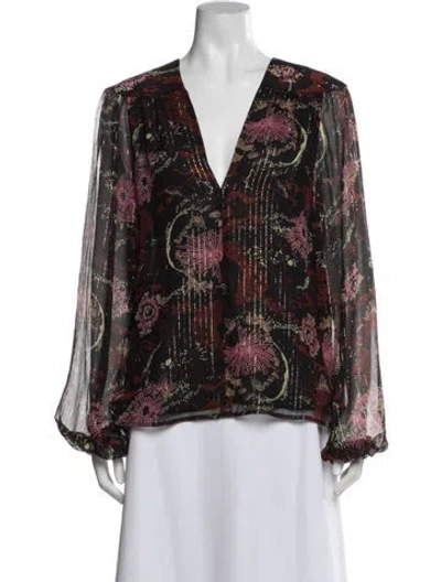 Pre-owned A.l.c Silk Floral Print Blouse In Black