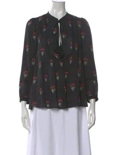 Pre-owned A.l.c Silk Floral Print Blouse In Black