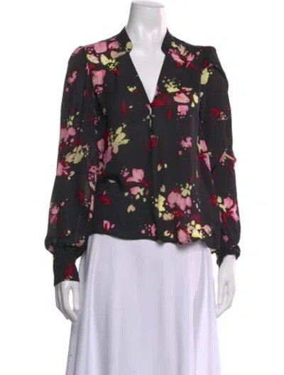 Pre-owned A.l.c Silk Floral Print Blouse In Black