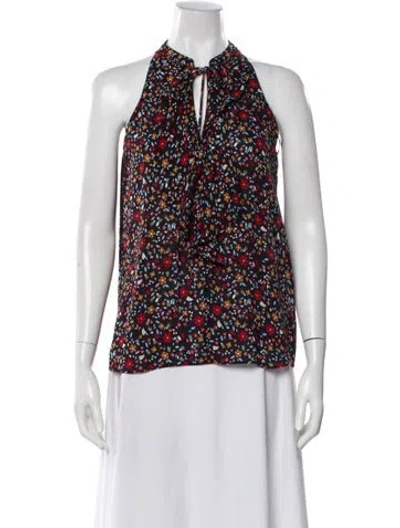 Pre-owned A.l.c Silk Floral Print Blouse In Black