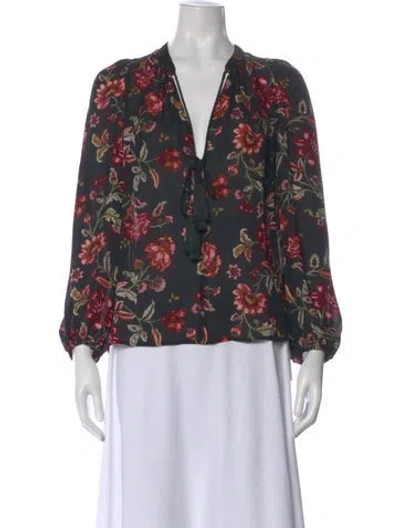 Pre-owned A.l.c Silk Floral Print Blouse In Black