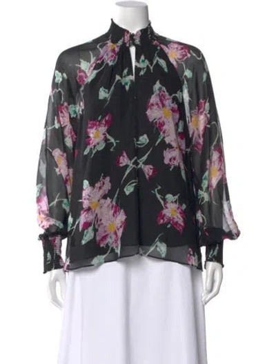 Pre-owned A.l.c Silk Floral Print Blouse In Black