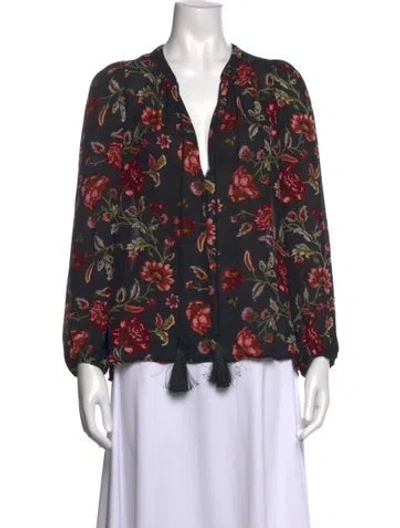 Pre-owned A.l.c Silk Floral Print Blouse In Black