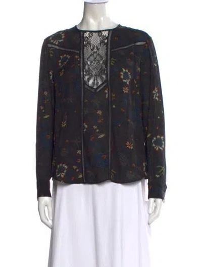 Pre-owned A.l.c Silk Floral Print Blouse In Black