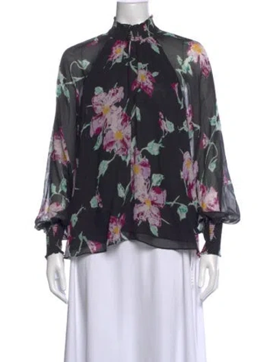 Pre-owned A.l.c Silk Floral Print Blouse In Black