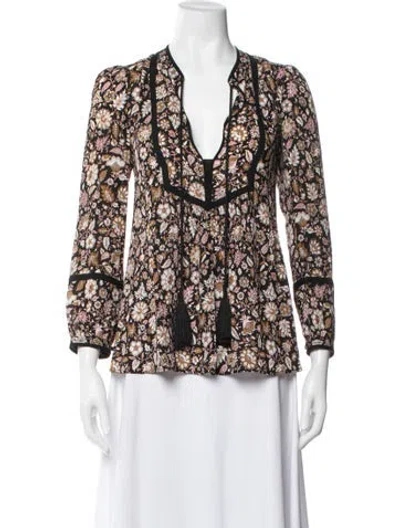 Pre-owned A.l.c Silk Floral Print Blouse In Black