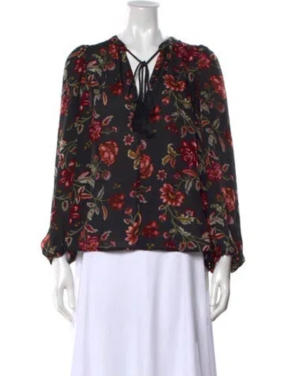 Pre-owned A.l.c Silk Floral Print Blouse In Black