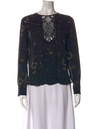 Pre-owned A.l.c Silk Floral Print Blouse In Black