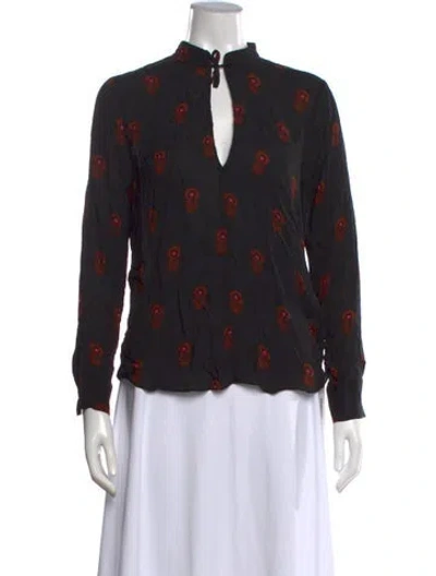 Pre-owned A.l.c Silk Floral Print Blouse In Black