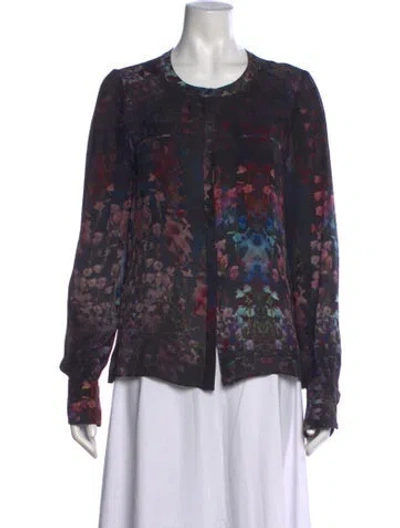 Pre-owned A.l.c Silk Floral Print Blouse In Black