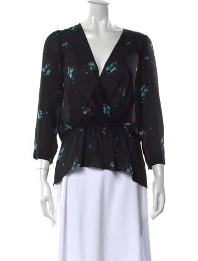 Pre-owned A.l.c Silk Floral Print Blouse In Black