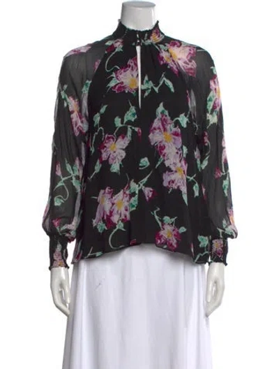 Pre-owned A.l.c Silk Floral Print Blouse In Black