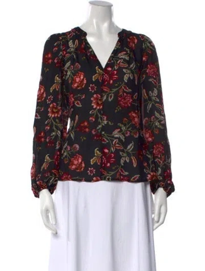 Pre-owned A.l.c Silk Floral Print Blouse In Black