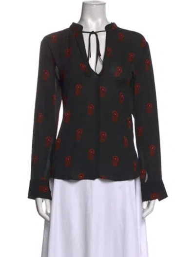 Pre-owned A.l.c Silk Floral Print Blouse In Black