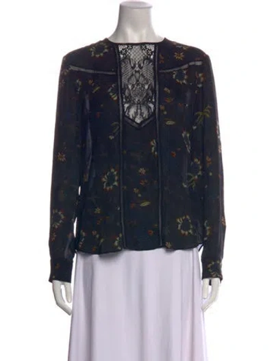 Pre-owned A.l.c Silk Floral Print Blouse In Black