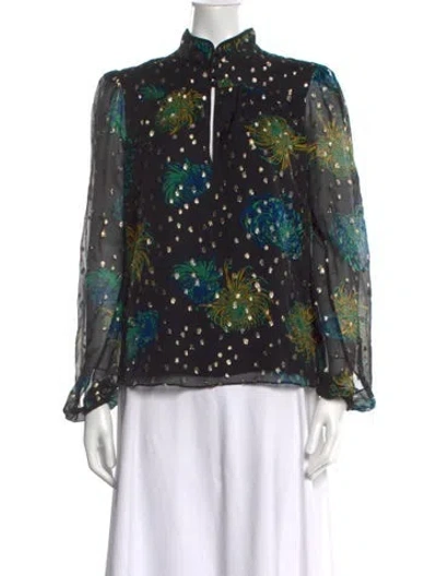 Pre-owned A.l.c Silk Floral Print Blouse In Black