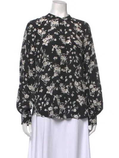 Pre-owned A.l.c Silk Floral Print Blouse In Black