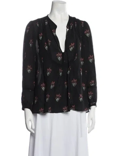 Pre-owned A.l.c Silk Floral Print Blouse In Black