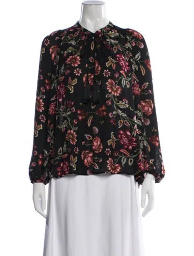 Pre-owned A.l.c Silk Floral Print Blouse In Black