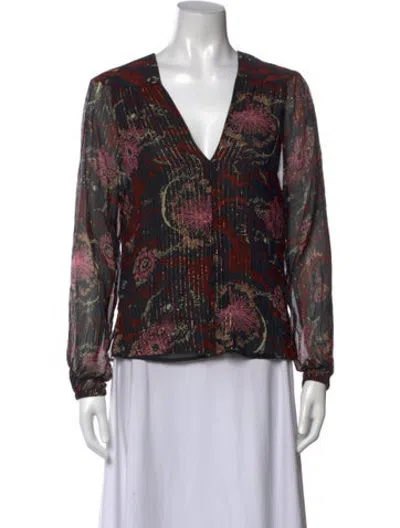 Pre-owned A.l.c Silk Floral Print Blouse In Black