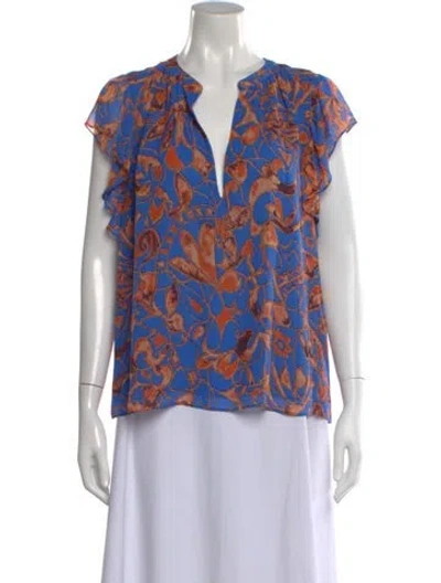Pre-owned A.l.c Silk Floral Print Blouse In Blue