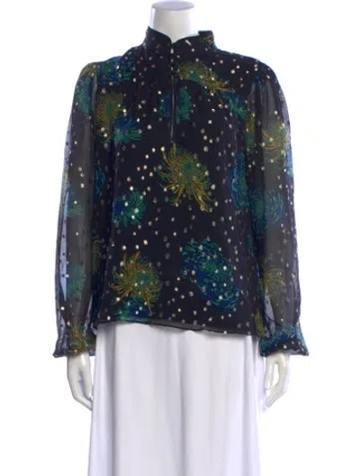Pre-owned A.l.c Silk Floral Print Blouse In Blue