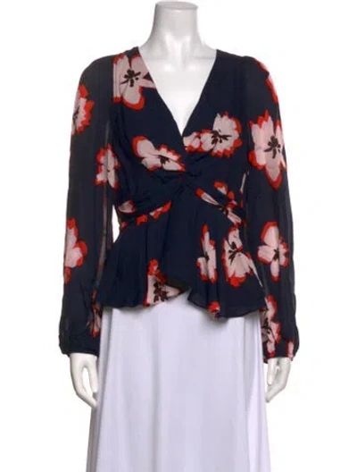 Pre-owned A.l.c Silk Floral Print Blouse In Blue