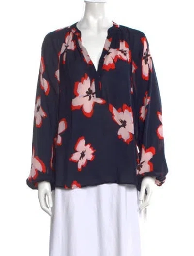 Pre-owned A.l.c Silk Floral Print Blouse In Blue