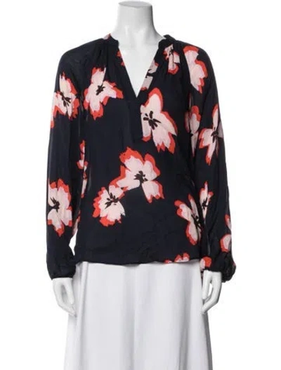 Pre-owned A.l.c Silk Floral Print Blouse In Blue