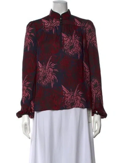 Pre-owned A.l.c Silk Floral Print Blouse In Blue/burgundy