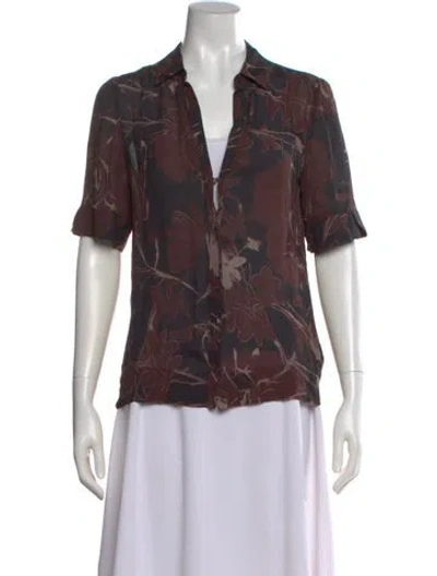 Pre-owned A.l.c Silk Floral Print Blouse In Brown