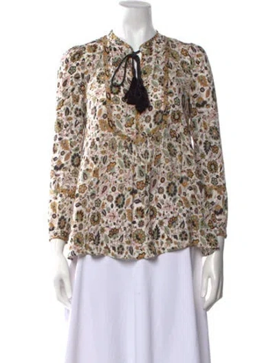 Pre-owned A.l.c Silk Floral Print Blouse In Brown