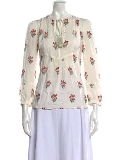 Pre-owned A.l.c Silk Floral Print Blouse In Neutrals