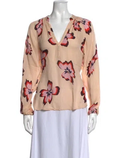 Pre-owned A.l.c Silk Floral Print Blouse In Neutrals