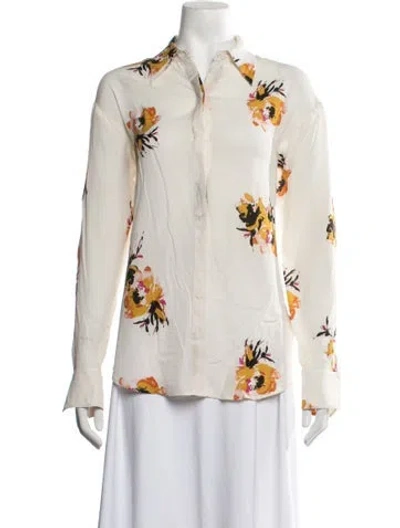 Pre-owned A.l.c Silk Floral Print Blouse In Neutrals