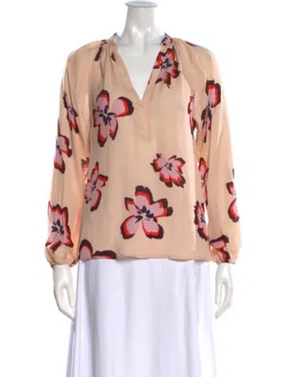 Pre-owned A.l.c Silk Floral Print Blouse In Orange