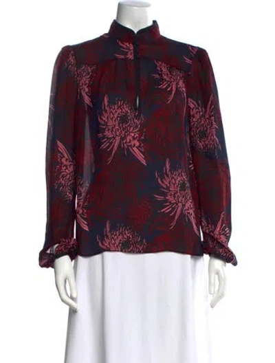 Pre-owned A.l.c Silk Floral Print Blouse In Red