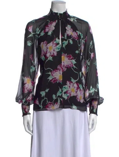 Pre-owned A.l.c Silk Floral Print Blouse W/ Tags In Black