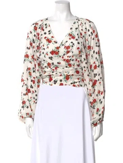 Pre-owned A.l.c Silk Floral Print Blouse In White
