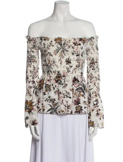 Pre-owned A.l.c Silk Floral Print Blouse In White