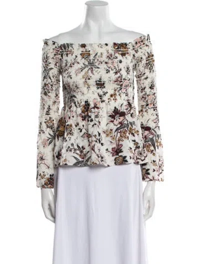 Pre-owned A.l.c Silk Floral Print Blouse In White