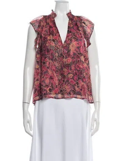 Pre-owned A.l.c Silk Floral Print Blouse In White