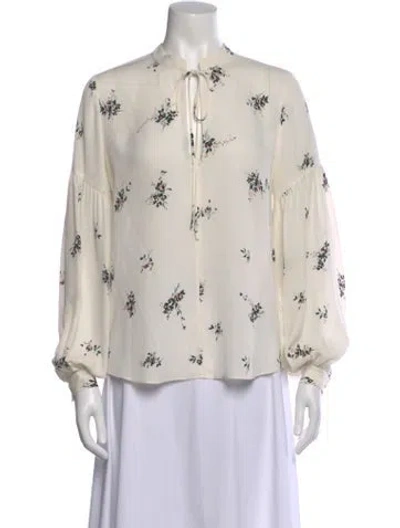Pre-owned A.l.c Silk Floral Print Blouse In White