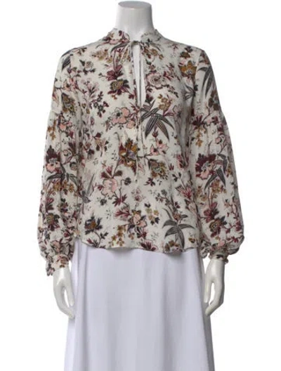 Pre-owned A.l.c Silk Floral Print Blouse In White