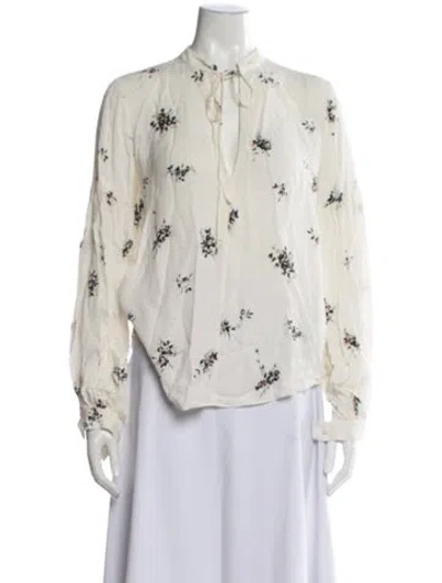 Pre-owned A.l.c Silk Floral Print Blouse In White