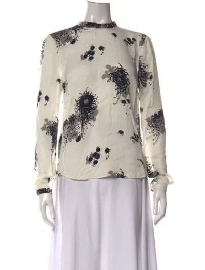 Pre-owned A.l.c Silk Floral Print Blouse In White