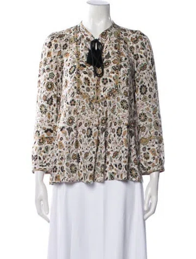 Pre-owned A.l.c Silk Floral Print Blouse In White